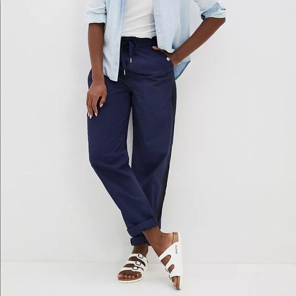 Anthropologie Maeve Navy Twill Track Pants - Picture 1 of 5